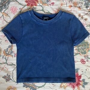NWOT Forever 21 Ribbed Cropped Acid Wash Blue T-shirt size Medium